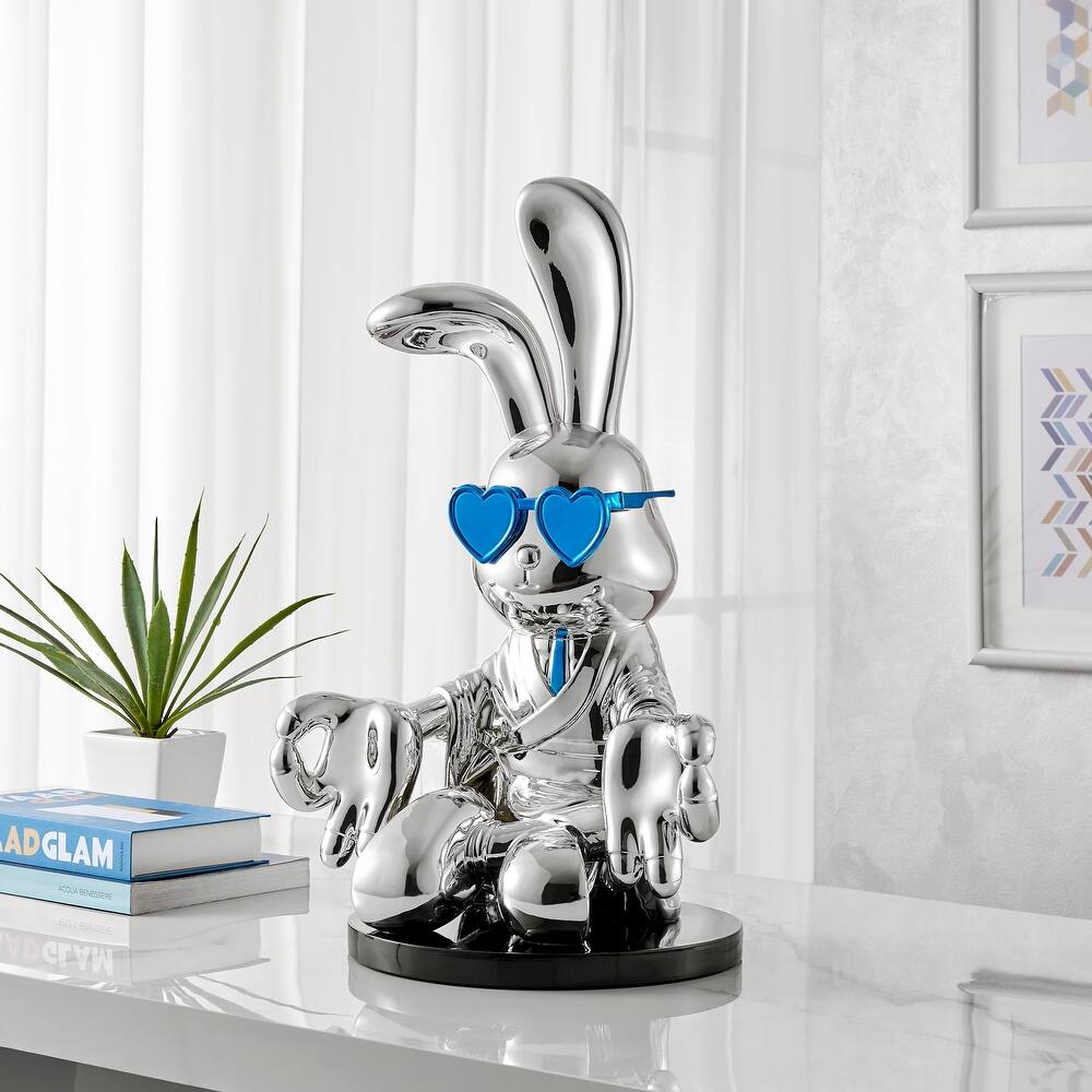 Sitting Bunny with Tie and Glasses Resin Handmade Sculpture
