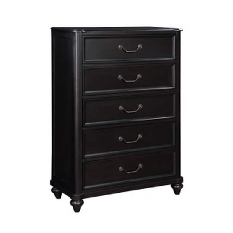 Vix 51 Inch Tall Dresser Chest, 5 Drawers, Pewter Drop Handles, Black