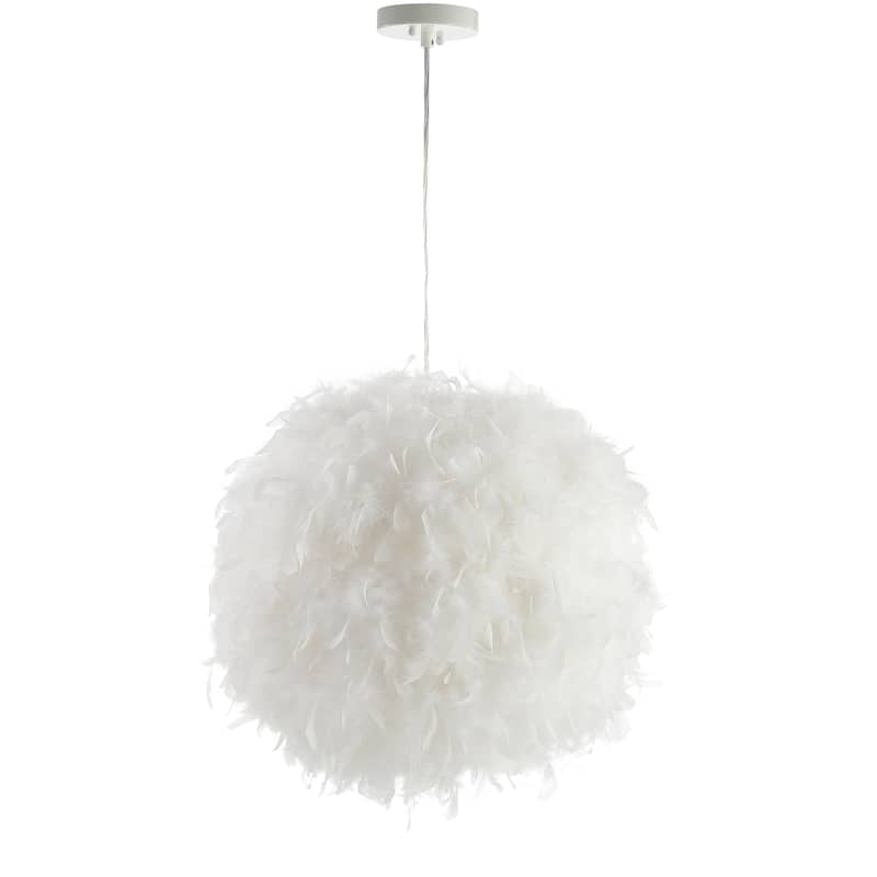 Simon 19" Feather Metal Adjustable LED Pendant, White by JONATHAN Y
