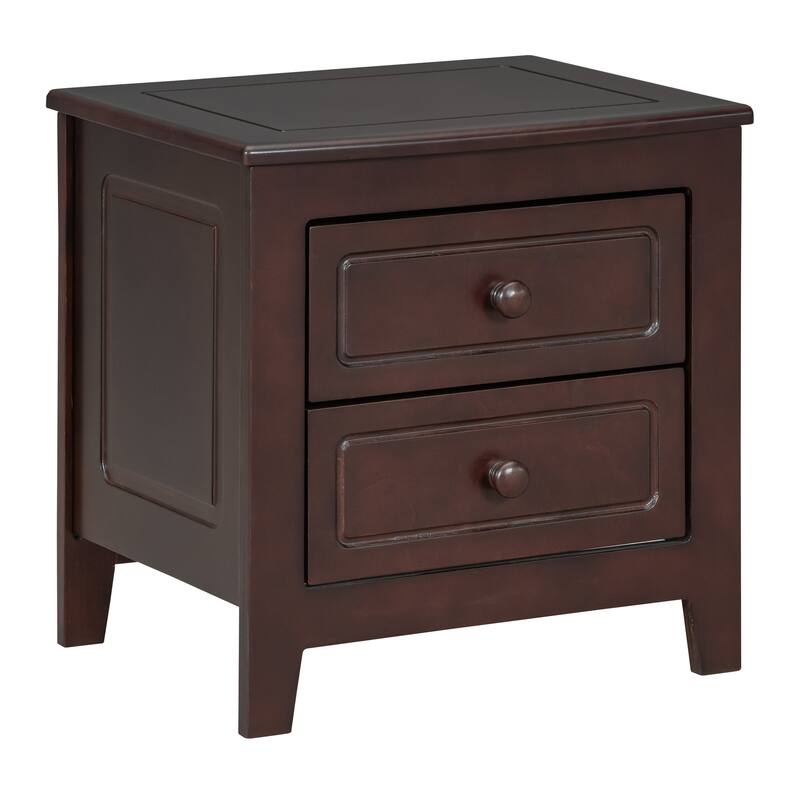 Mid Century Retro 2-Drawer Nightstand, Dark Walnut Bedside Table with Classic Design