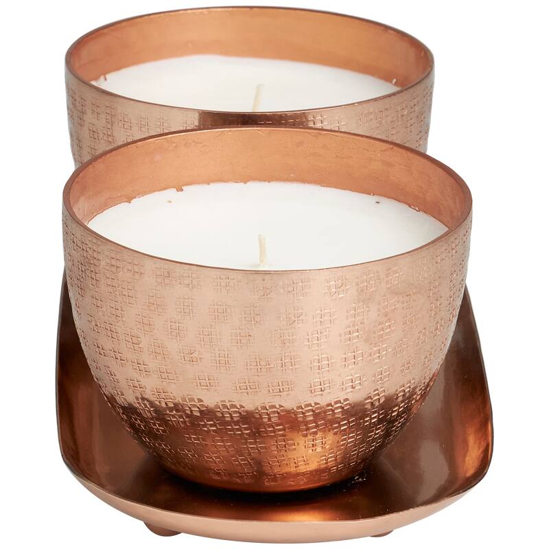 Silver or Gold or Copper Metal Scented Grid Patterned 10 oz 1 Wick Candle with White Wax (Set of 2)