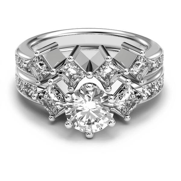 slide 1 of 7, 14K White Gold 3.10 CT Channel Round & Princess Diamond Bridal Set