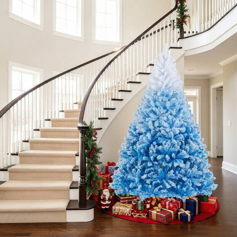 Gymax Artificial Christmas Tree Hinged Snow Flocked Xmas Tree w/ Lush