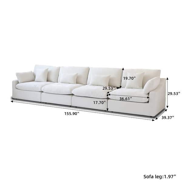 160" Cloud Modular Sectional Sofa - 4-Seater Convertible With Thick Cushions, White Chenille Fabric