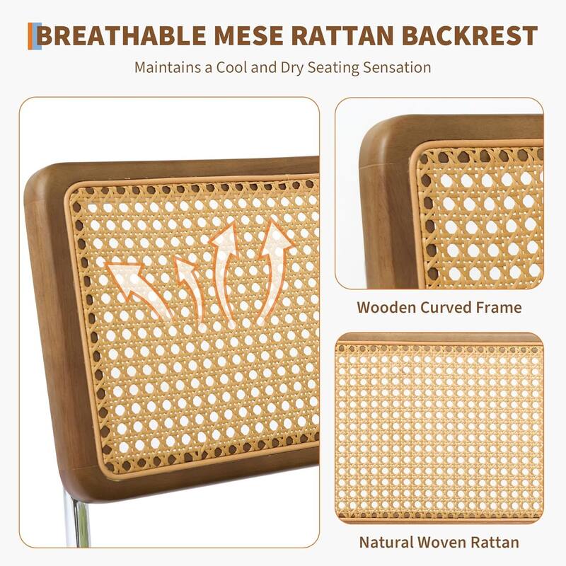 Set of 2 Natural Rattan Kitchen Dining Chairs for Dining Room