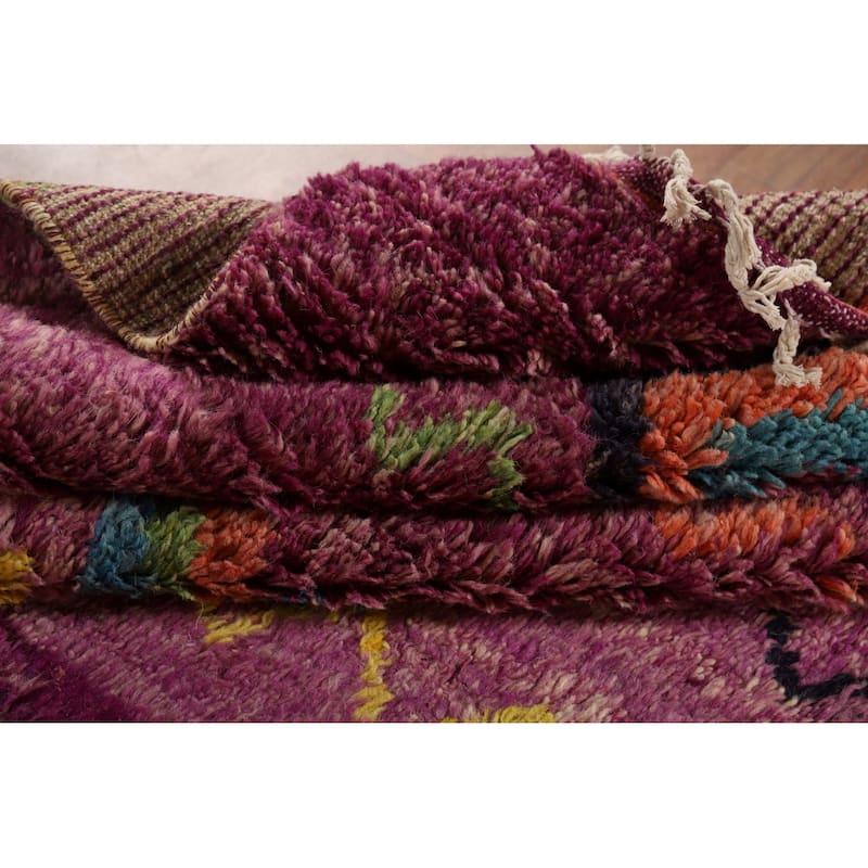 Purple Moroccan Oriental Area Rug Hand-Knotted Wool Carpet - 8'9" x 12'3"