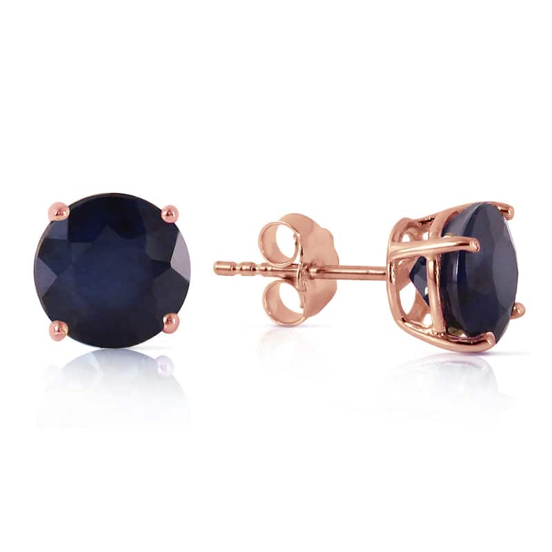 14K Solid Gold Elegant Stud Earrings Natural Sapphire Gemstone - Rose