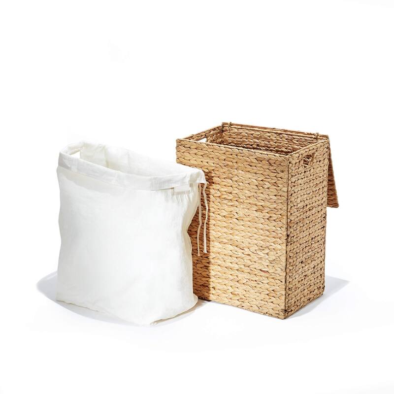 Premium Handwoven Portable Laundry Bin Basket with Carrying Handles, Household Storage Water Hyacinth, Rectangular Hamper