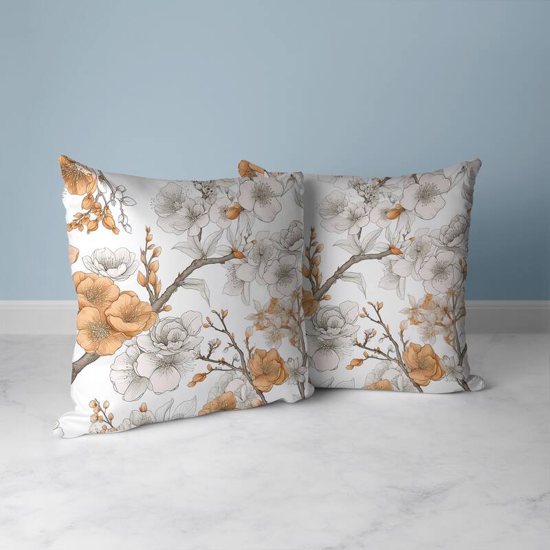 Petal Poetry Faux Suede Reversible Throw Pillow White and Orange