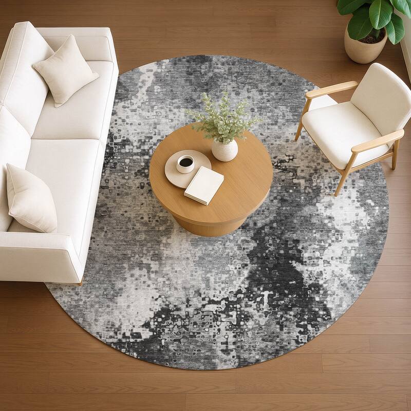 Machine Washable Indoor/ Outdoor Contemporary Abstract Chantille Rug