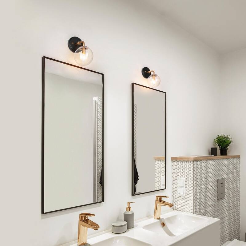 Malryn Modern 1-Light Glass Bathroom Vanity Light Gold Black Wall Sconce
