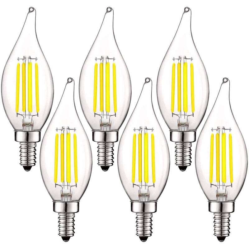 Luxrite 5W Vintage E12 LED Bulb 60W Equivalent, 550 Lumens, Dimmable Candelabra LED Bulbs, Clear Glass (6 Pack) - 5000K (Bright White)