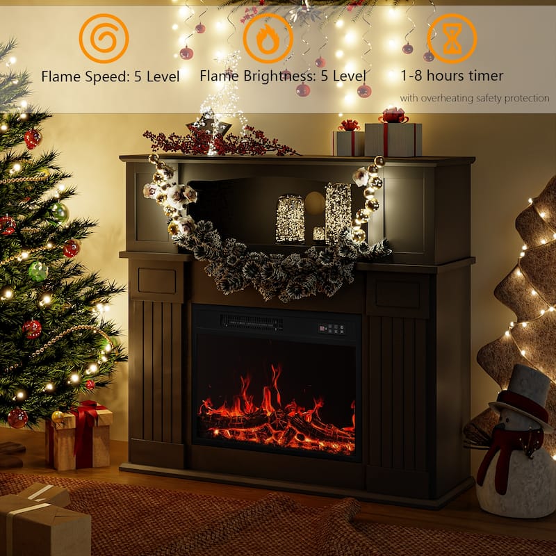 BOSSIN 43" Electric Fireplace with Mantel, 23 inch Electric Fireplace Insert,Freestanding TV Stand with Fireplace Wooden Firebox