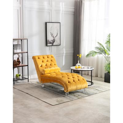 Velvet Button Tufted Chaise Lounge Indoor Leisure Chair Rest Couch with ...