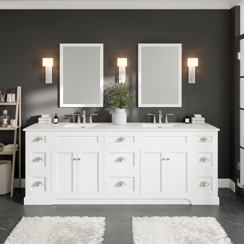Epic 84" Double Sink Bath Vanity with Carrara Quartz Top & Undermount Sinks - White - Painted