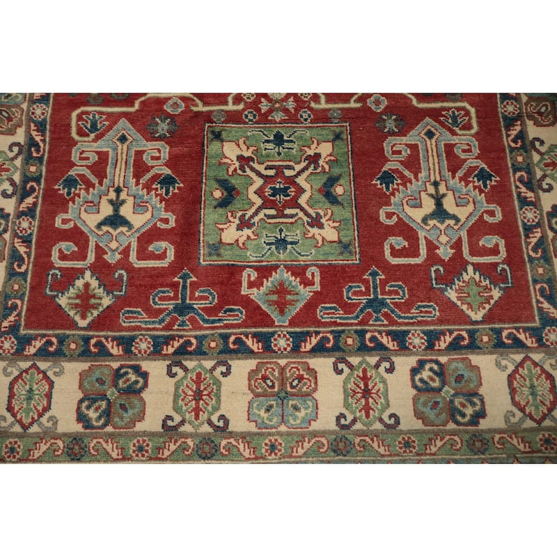 Hand Knotted Oriental 100% Wool Carpet Traditional Geometric Red Kazak Area Rug - 6' 10'' X 4' 11''