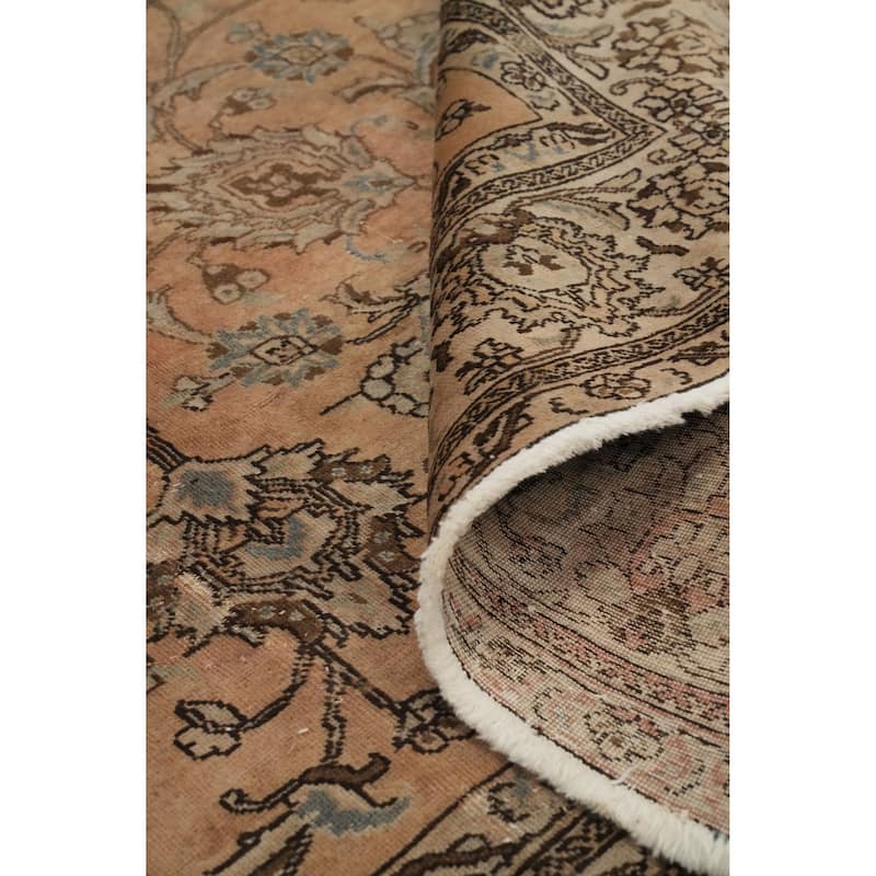 Hand Knotted Oriental 100% Wool Carpet Traditional Floral Peach Tabriz Area Rug - 10' 8'' X 9' 1''