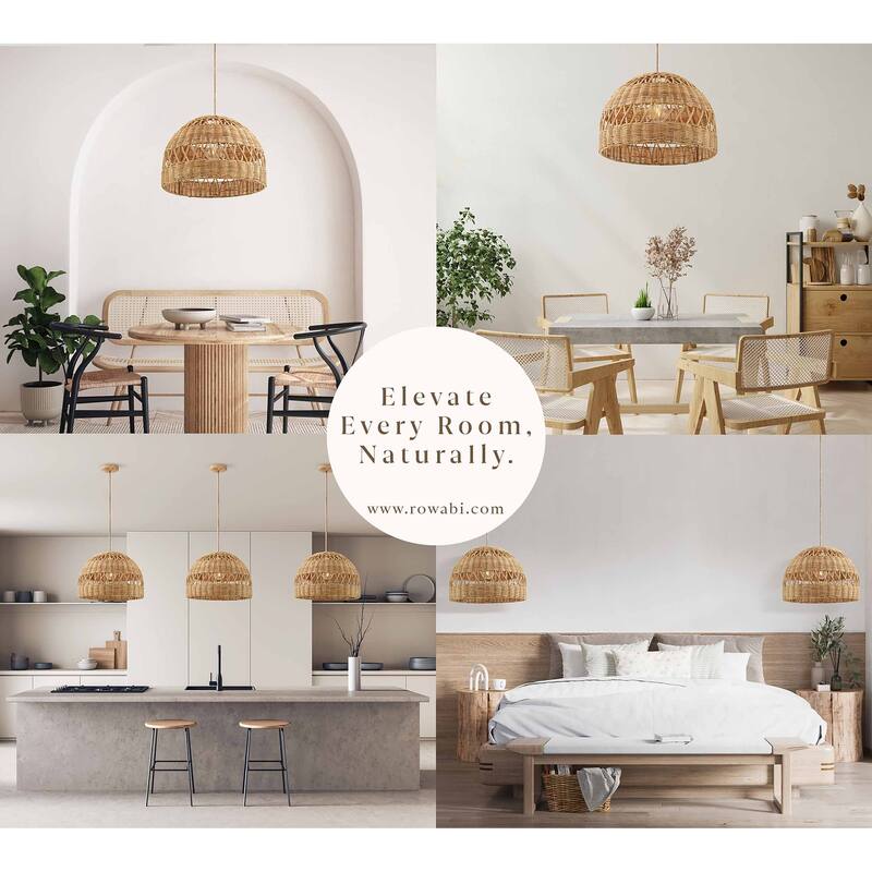 Radiant - 18" Natural Rattan Dome Plug-In or Hardwired Light for Dining Room, Kitchen, or Bedroom in Boho and Coastal Style