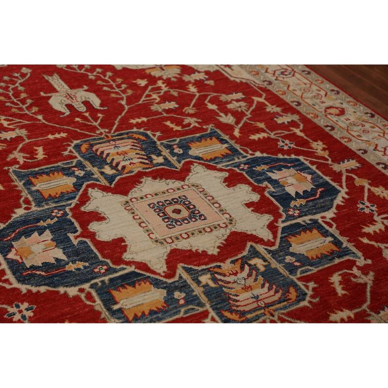 Geometric Heriz Serapi Vegetable Dye Area Rug Handmade Wool Carpet - 6'11"x 10'1"