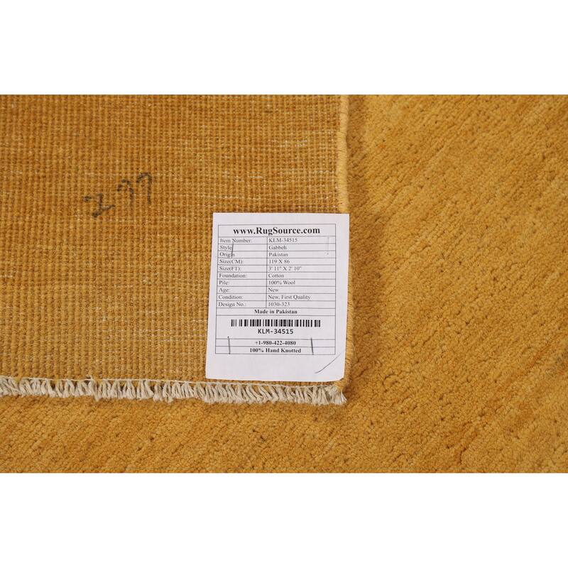 Gold Gabbeh Modern Foyer Rug Hand-Knotted Wool Carpet - 2'10"x 3'11"