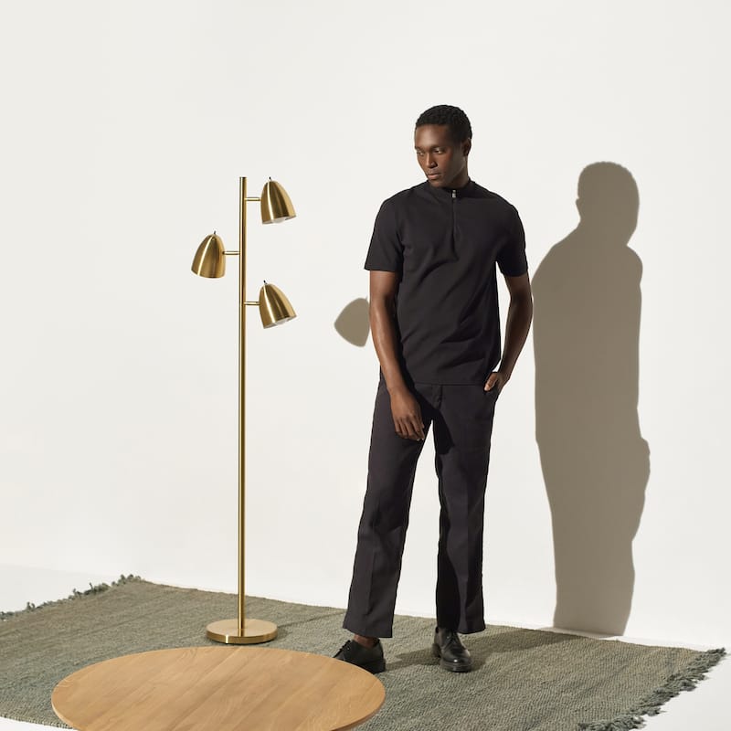 Brightech Jacob 64 in. Antique Brass Mid-Century Modern 3-Light Adjustable LED Floor Lamp with 3 Brass Metal Cone Shades