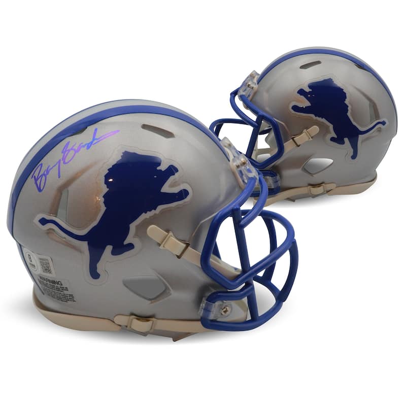 Barry Sanders Autographed Detroit Lions Signed Football Mini Helmet Beckett COA - 8'6" x 11'6"