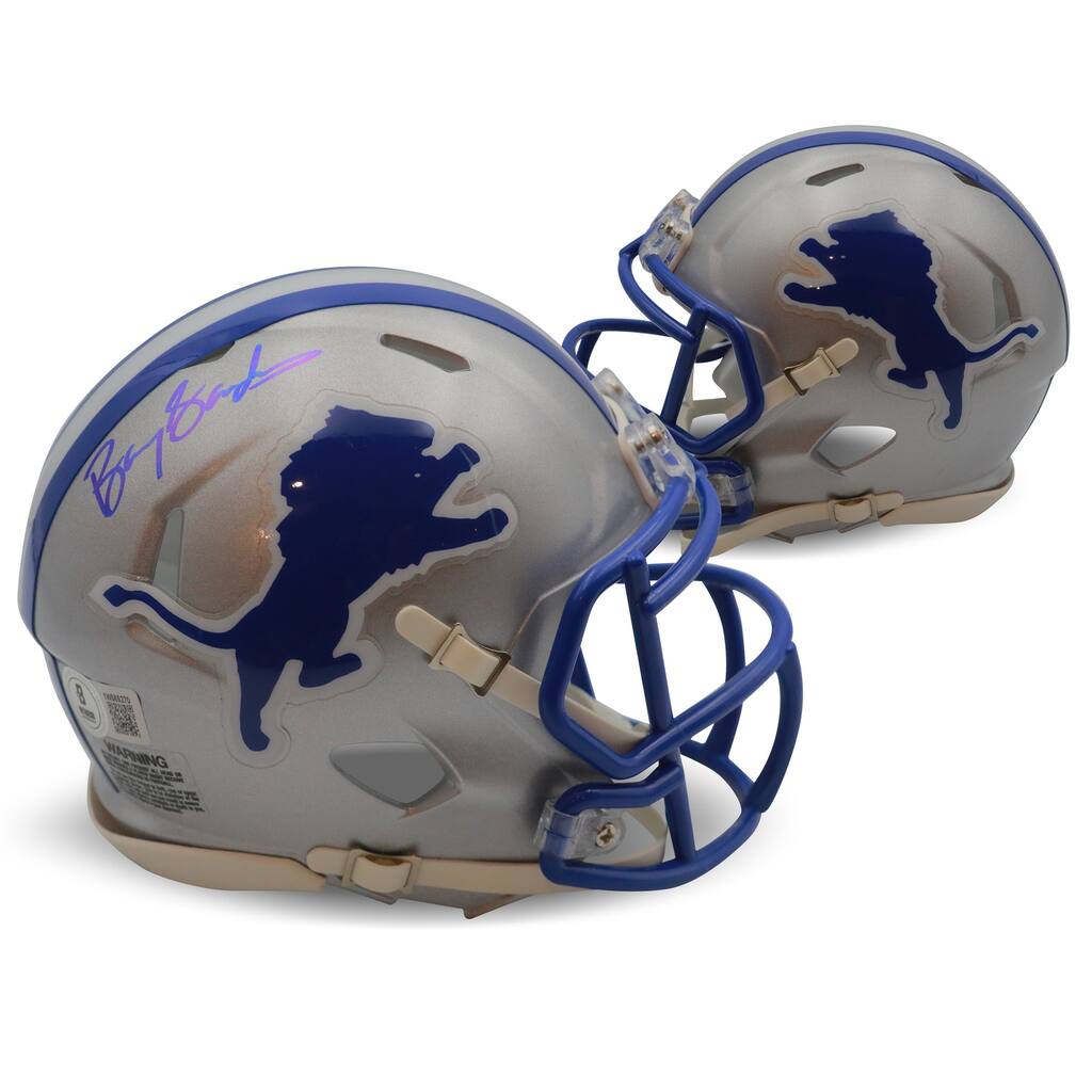 Barry Sanders Autographed Detroit Lions Signed Football Mini Helmet Beckett COA - 8'6" x 11'6"