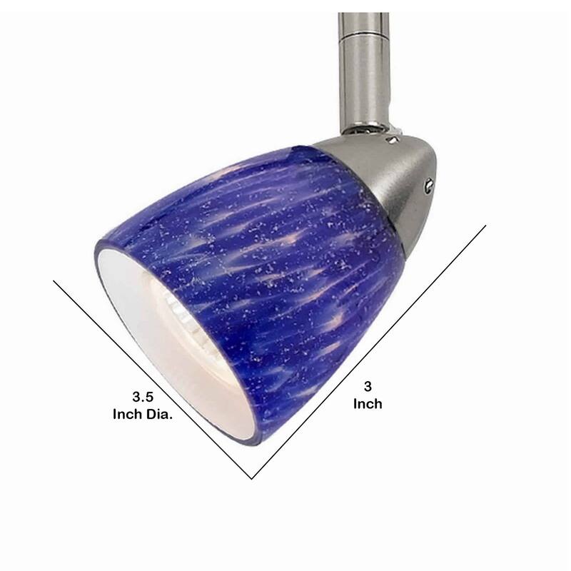 50 Watt Track Fixture with Handblown Glass Shade, Silver and Blue