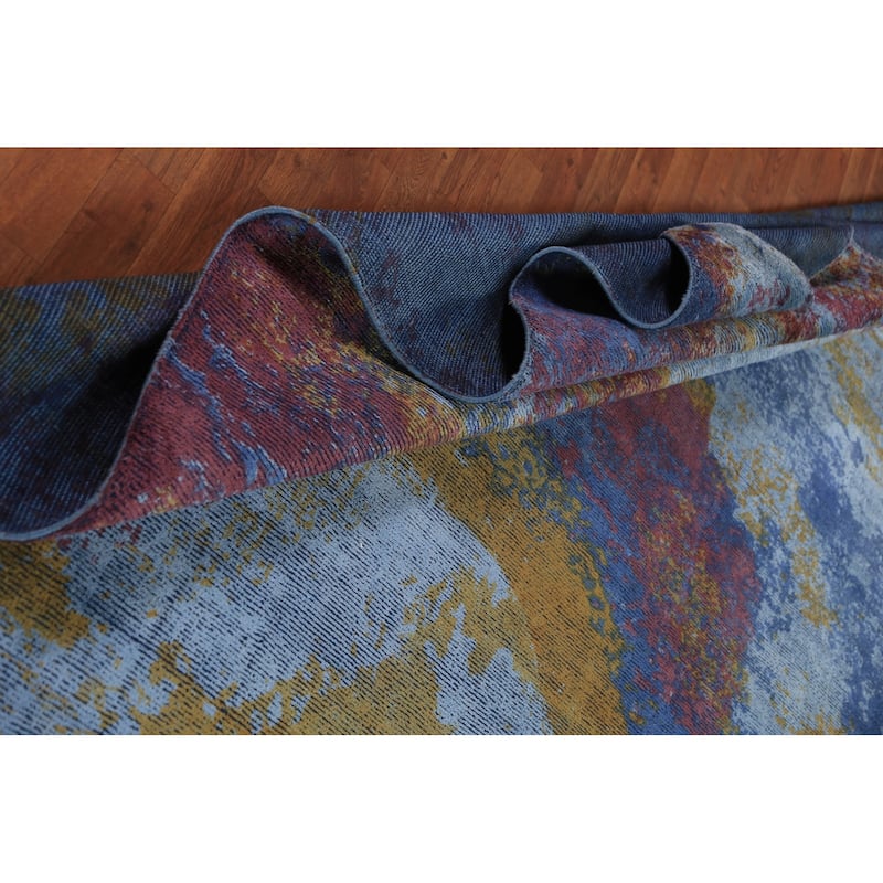 All-Over Colorful Abstract Indian Area Rug Handmade Wool Carpet - 9'11"x 13'1"