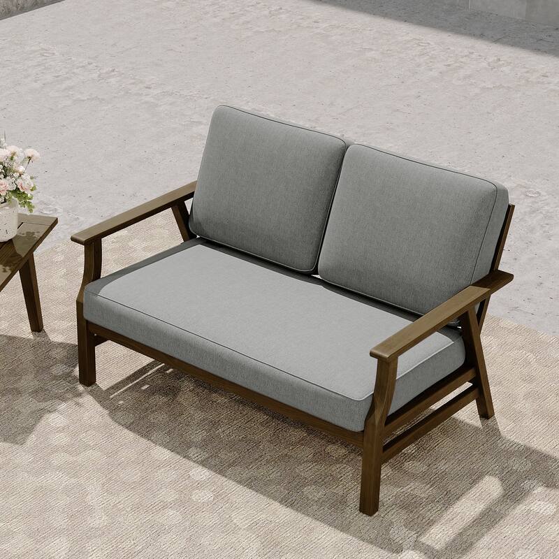 Modern Wood Cushioned 5-Piece Outdoor Patio Conversation Set