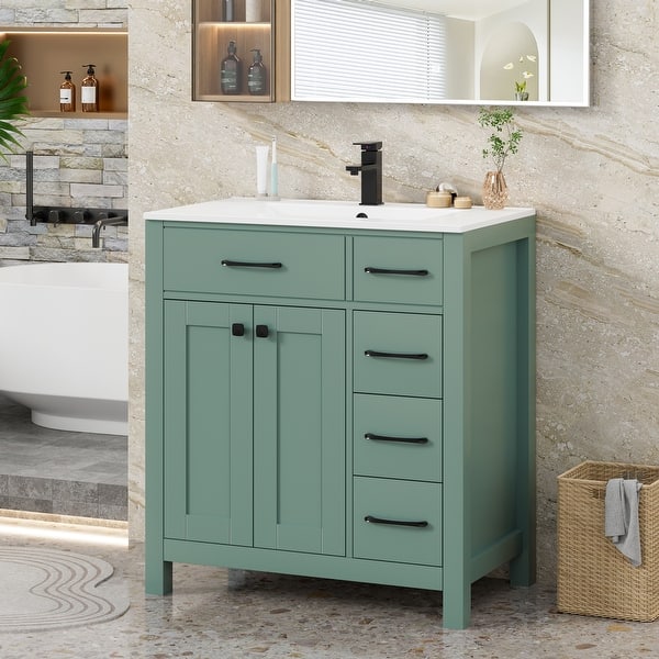 slide 2 of 145, Modern Bathroom Vanity with Sink & Faucet Storage Cabinet Set 30 in - Green