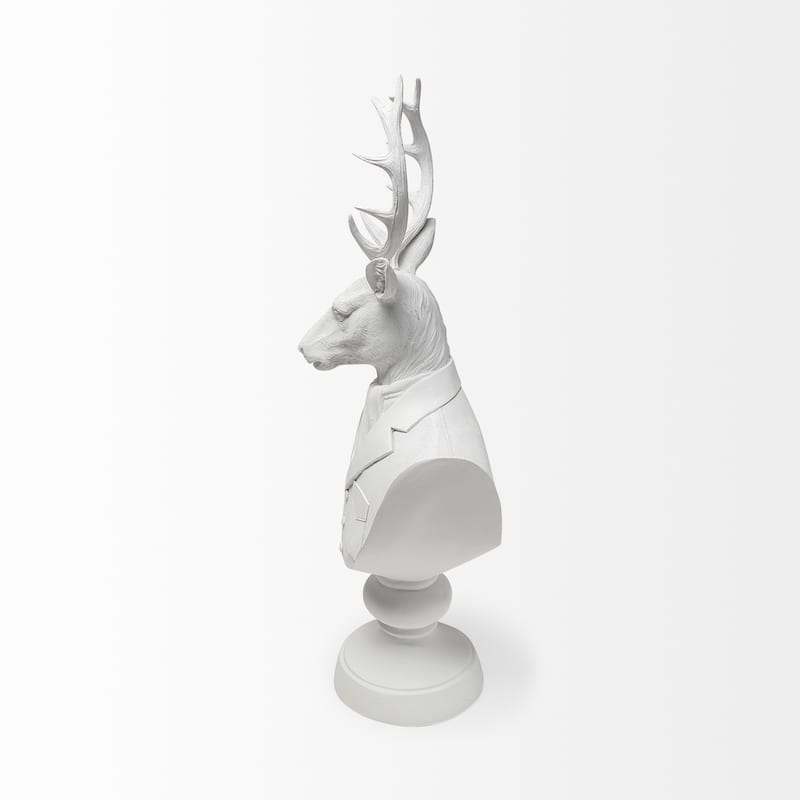 HomeRoots 23" White Polyresin Suited Deer Bust Tabletop Sculpture - 6" W x 8" D x 23" H