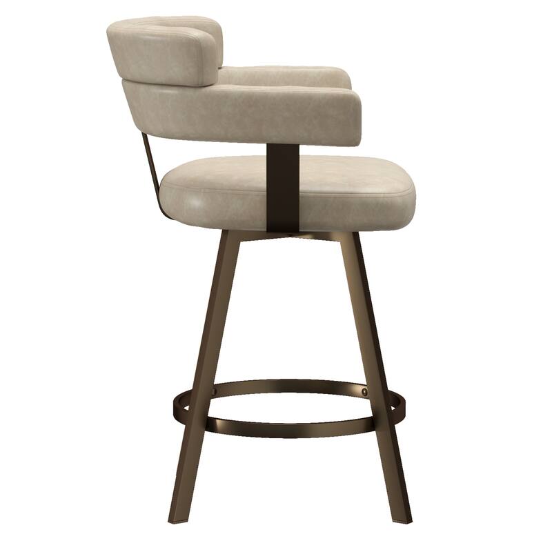 Contemporary Faux Leather & Metal 26" Counter Stool with Swivel, Set of 2