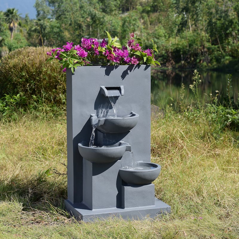 Teamson Home 29" Outdoor 3-Tier Cascading Bowl Fountain with Planter