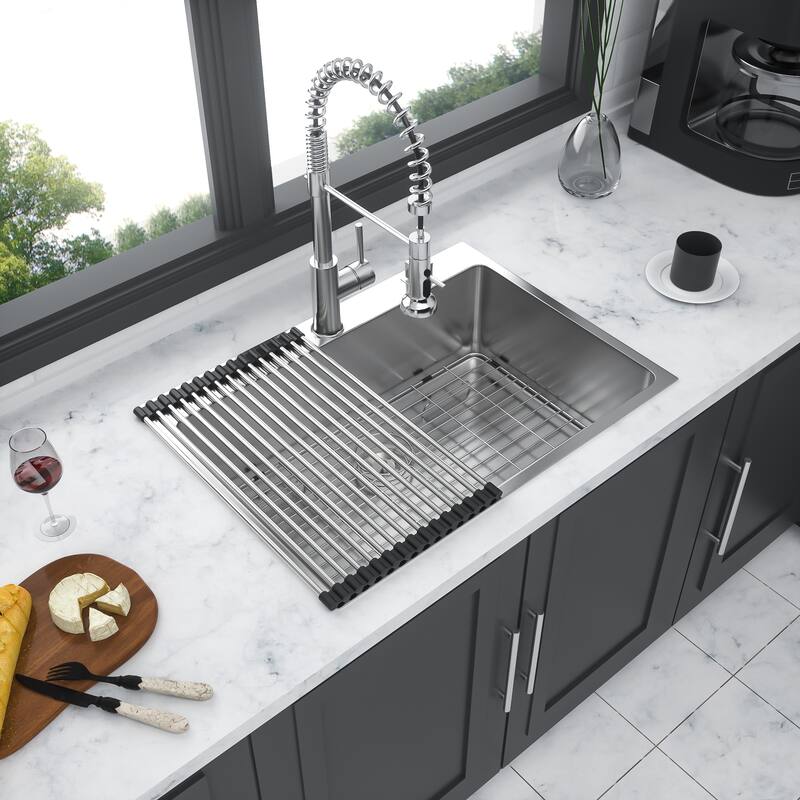 Drop-In 16 Gauge Single Bowl Stainless Steel Kitchen Sink in Brushed Nickel