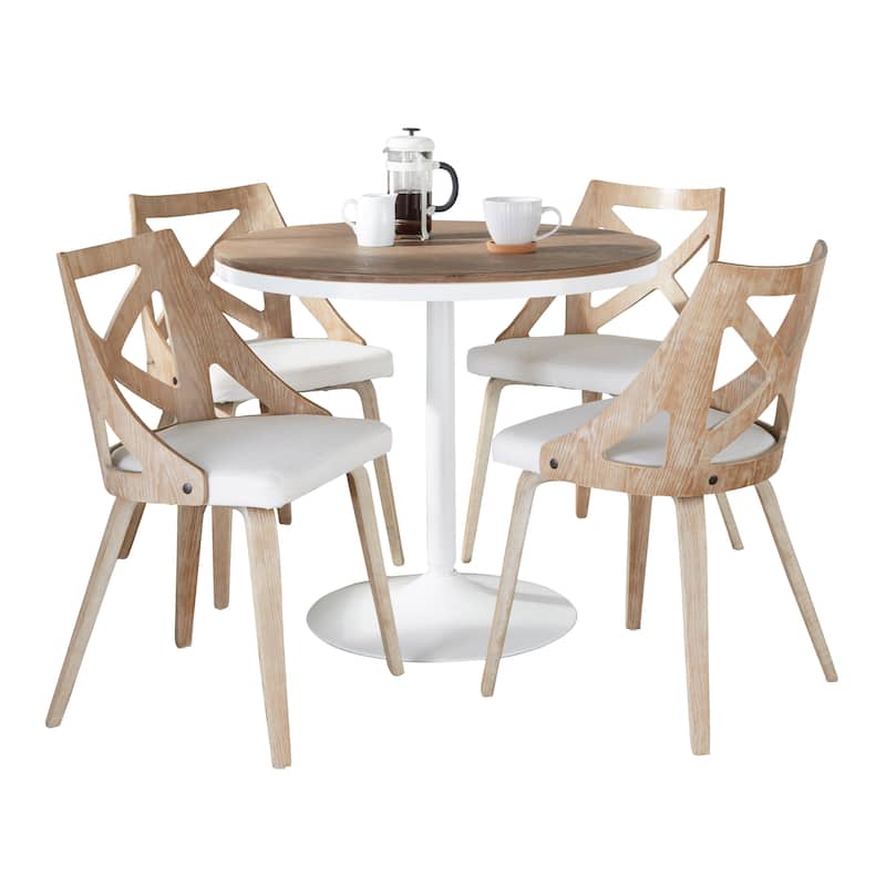 The Gray Barn Goddard-Charlotte 5-Piece Dining Set - Cream Fabric/White Washed/White Metal