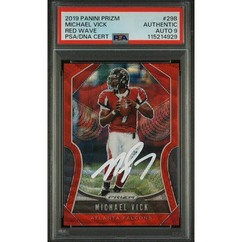 Michael Vick 2019 Panini Prizm Red Wave Signed Football Card #298 Auto Graded PSA 9 67/149 Cert # 115214929 - 8' x 11'