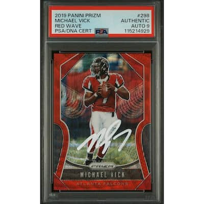 Michael Vick 2019 Panini Prizm Red Wave Signed Football Card #298 Auto Graded PSA 9 67/149 Cert # 115214929 - 8' x 11'