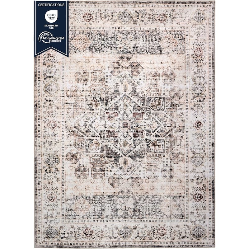 Delara Machine Washable Area Rug, Soft & Durable, Non-Slip Backing, Eco- Friendly GRS certified.