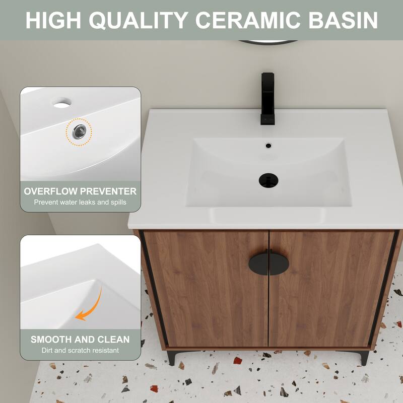 Beingnext 24"/30" Bathroom Vanity with Sink, Freestanding Bathroom Vanity with Soft Close Door and Adjustable Shelf