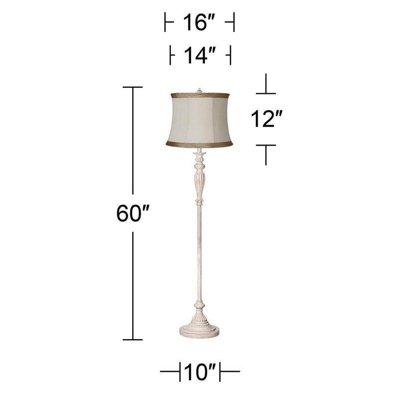 Vintage Floor Lamp 60" Tall Antique White Ivory Linen Drum Shade - 16" x 60"