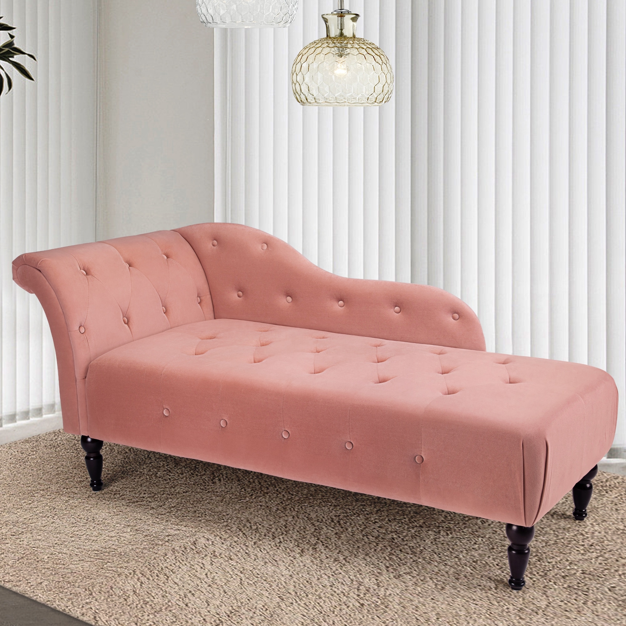 Pink velvet sales chaise lounge