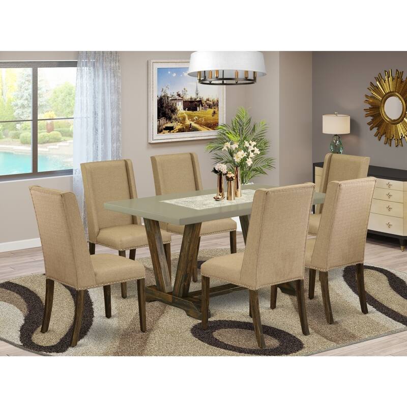7-Piece Kitchen Table Set - Rectangular Dining Table with 6 Parson Chairs - Hardwood Dining Room Furniture - 60