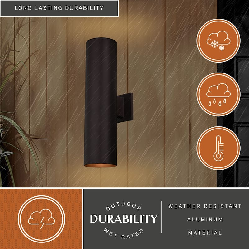 Chiasso 2-Light Modern Outdoor Wall Sconce, Rust-Resistant Aluminum Cylinder Shade, Up Down Lighting, Exterior Lantern