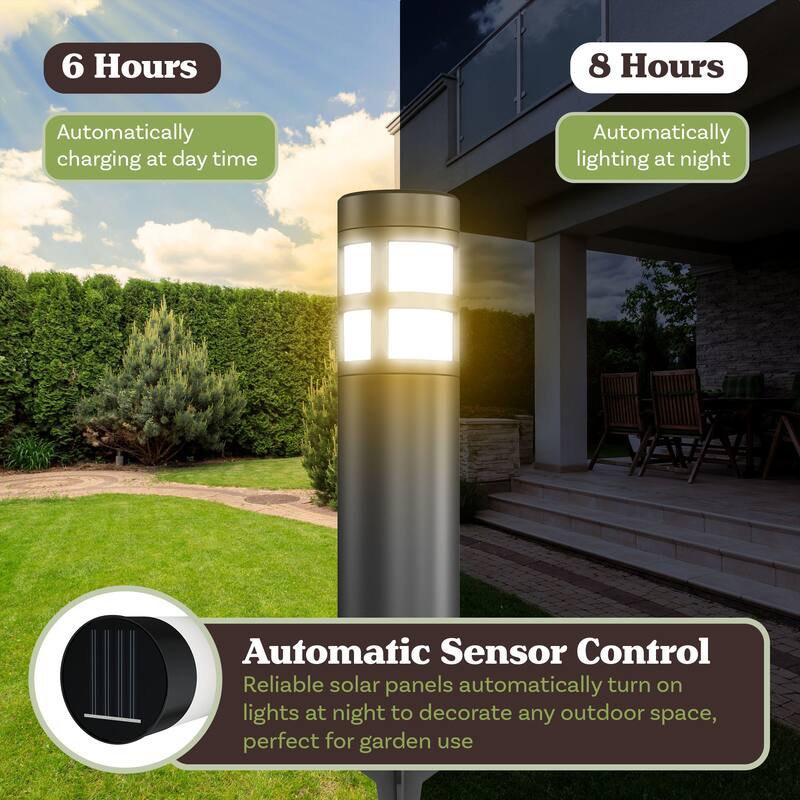 Solar Lights Outdoor Waterproof 8-Pack - 15.4” Bollard Solar Pathway Lights - LED Solar Stake Lights by Pure Garden (Black)