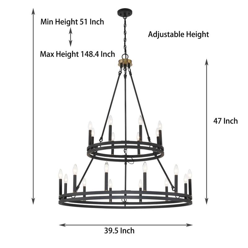 Acroma 20 - Light Living Room Steel Candle Style Wagon Wheel Chandelier - 39.5'' W x 39.5'' D x 47.5'' H
