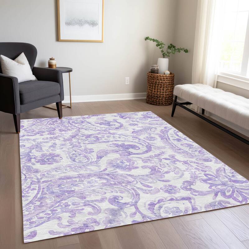 Machine Washable Indoor/ Outdoor Chantille Traditional Scroll Rug