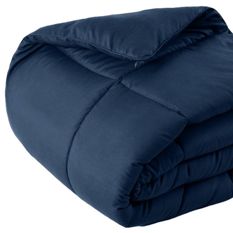 Navy Blue Queen Box Stitch Microfiber Down Alternative Comforter
