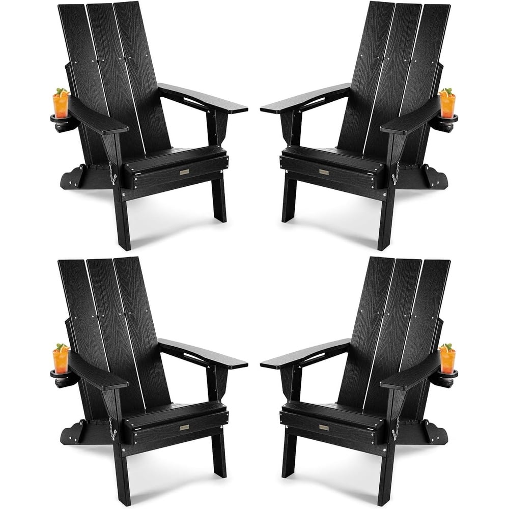 WINSOON HDPE Outdoor Folding Adirondack Chair With Cup Holder( Set of 4)