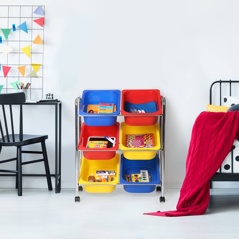 Seville Classics Multi-Use 6-Bin Organizer Cart, Multicolor
